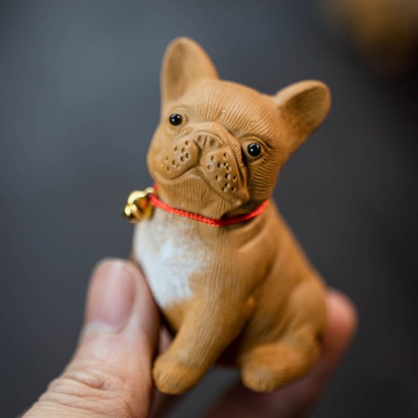 French Bulldog Tea Pet with Bell, Duan Ni Yixing Clay - Image 4