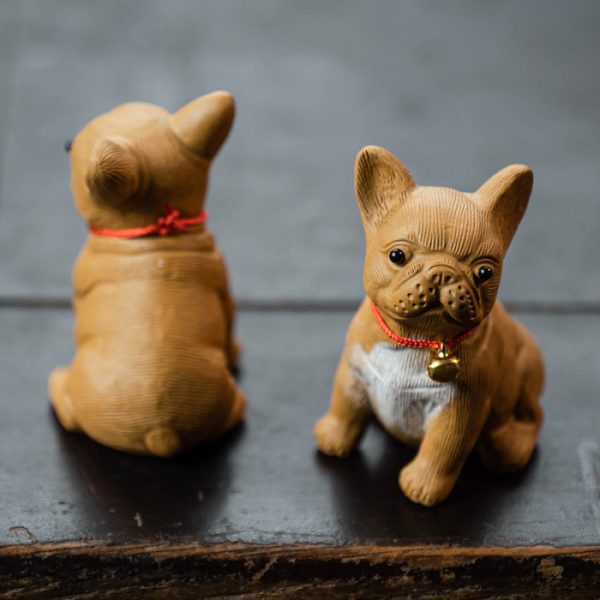 French Bulldog Tea Pet with Bell, Duan Ni Yixing Clay - Image 2