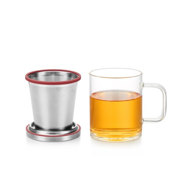 Glass Tea Infuser Mug with Strainer and Lid, China Red 350ml - Image 2