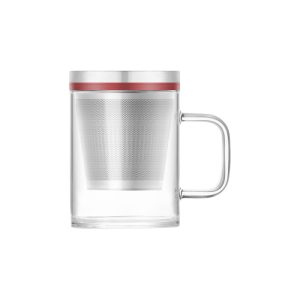 Glass Tea Infuser Mug with Strainer and Lid, China Red 350ml