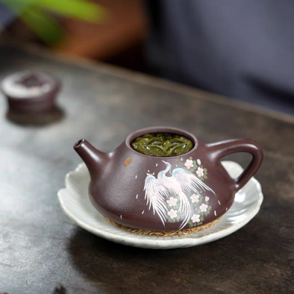 Purple Clay, Ziye Shipiao Yixing Teapot with Phoenix Painting 230ml - Image 7