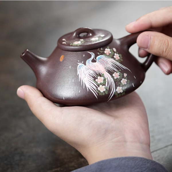 Purple Clay, Ziye Shipiao Yixing Teapot with Phoenix Painting 230ml - Image 2