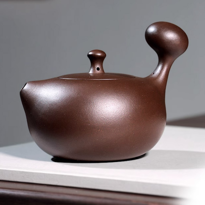 Yixing Purple Clay 'Spirit Moon' Xishi Kyusu Teapot 210ml - Image 4