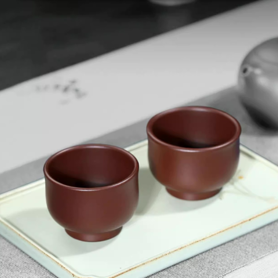 Yixing Clay Tea Set: Fang Gu Hu Teapot + 2 Cups, Purple Zhu Ni Clay 190ml - Image 4