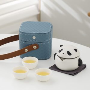 Cute Panda Tea Set with 3 Cups & Compact Travel Bag